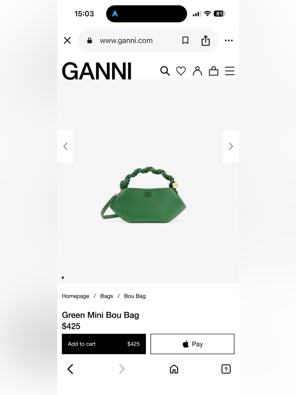 BRAND NEW (never used) GANNI juniper MINI BOU BAG
Green Braided-Handle Bag - Picture 3 of 3